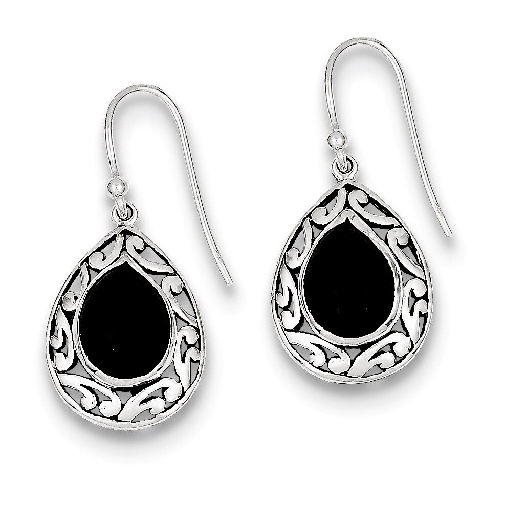 Onyx Antiqued Shepherd Hook Earrings Sterling Silver QE9376, MPN: QE9376, 883957570303