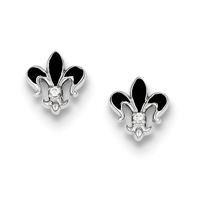 Enamel Fleur de lis Post Earrings Sterling Silver Rhodium-plated Diamond QE9380, MPN: QE9380, 88395…