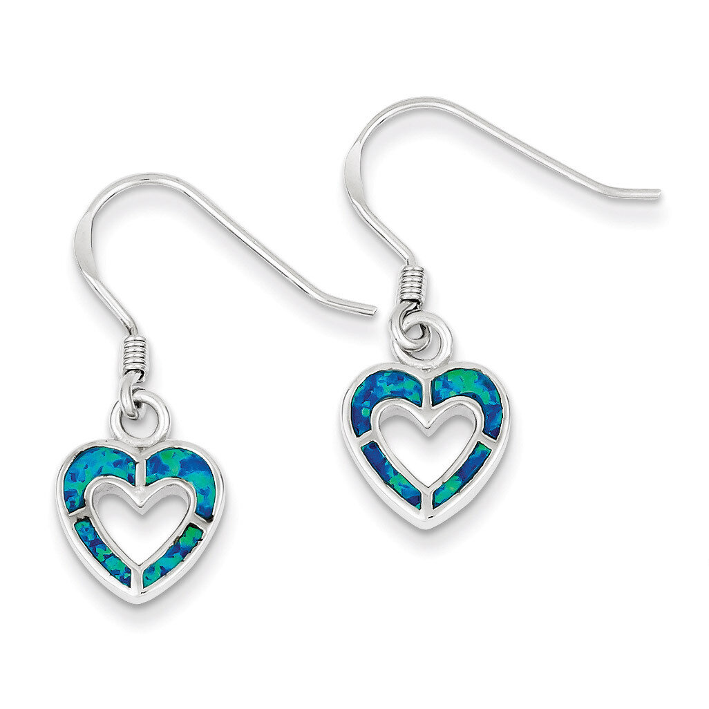 Blue Inlay Created Opal Heart Earrings Sterling Silver QE9405, MPN: QE9405, 883957008622