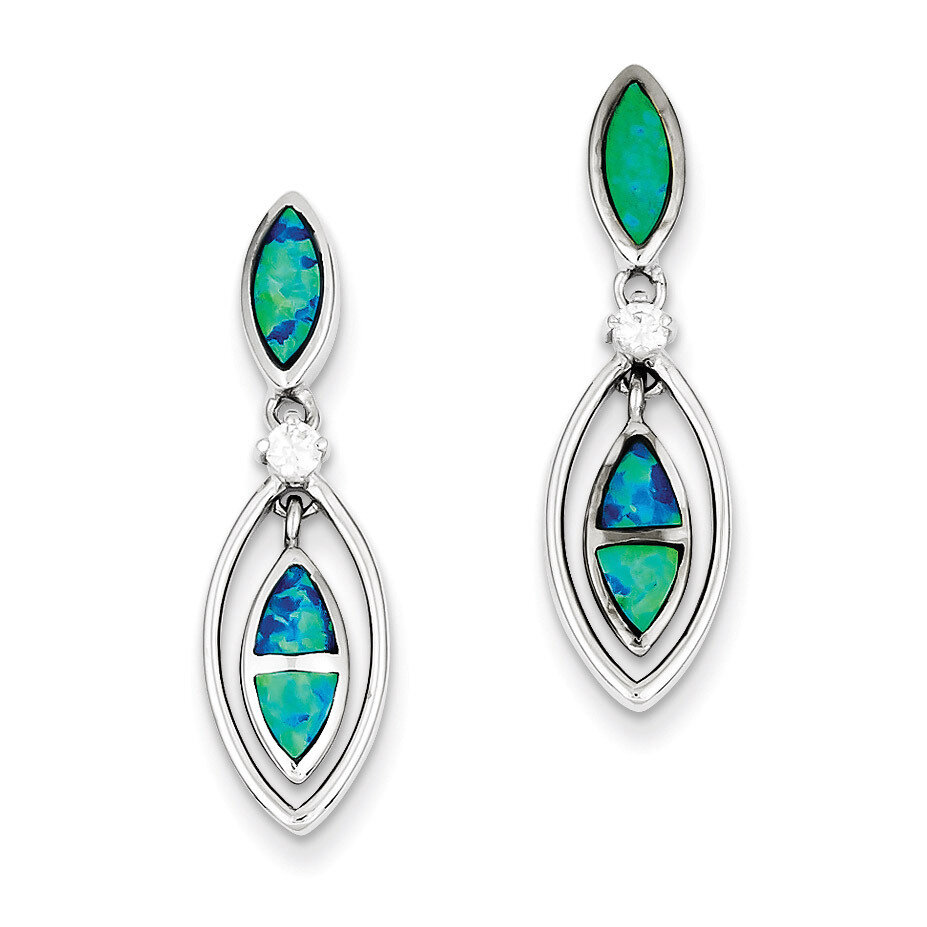 Blue Inlay Created Opal Marquise Earrings Sterling Silver Diamond QE9407