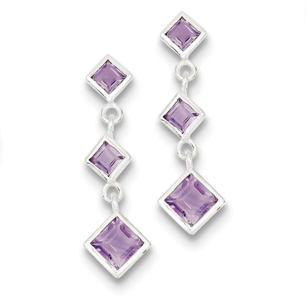Amethyst Post Dangle Earrings Sterling Silver Polished QE9413AM, MPN: QE9413AM, 886774670072