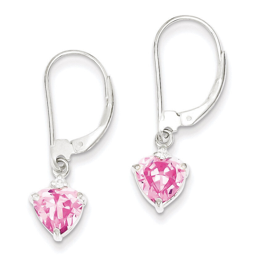 Pink Diamond Leverback Dangle Earrings Sterling Silver QE9438