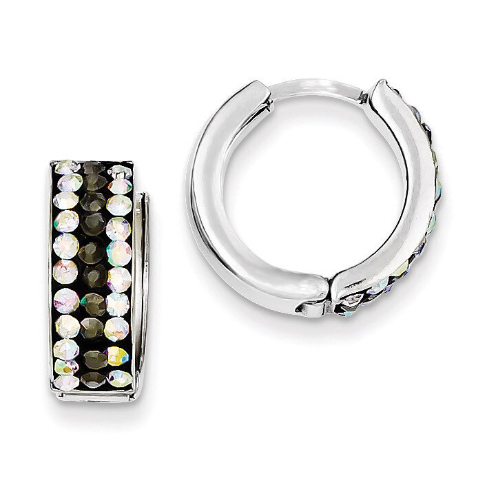Grey & Rainbow Preciosa Crystal Hinged Hoop Earrings Sterling Silver QE9560