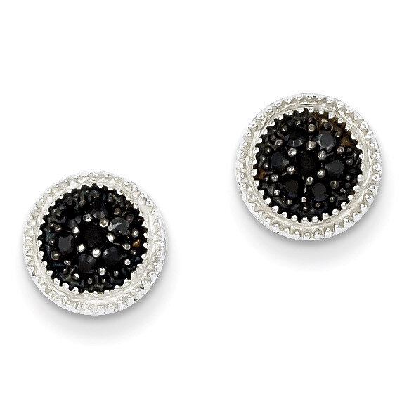 Black Diamond Round Post Earrings Sterling Silver QE9607