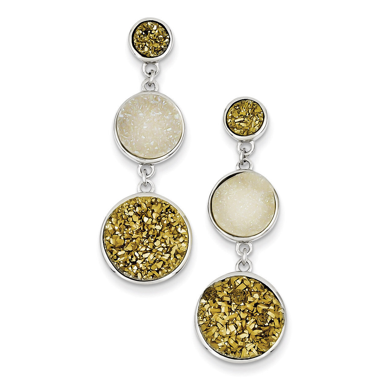 Yellow Iridescent Druzy Dangle Post Earrings Sterling Silver QE9615, MPN: QE9615, 883957019468