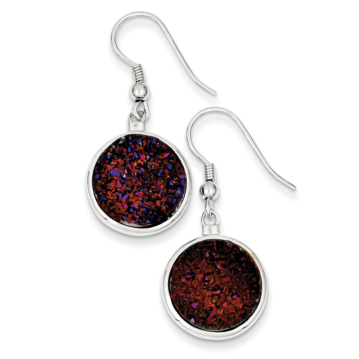 Purple Druzy Round Shepherd Hook Earrings Sterling Silver QE9616, MPN: QE9616, 883957400495