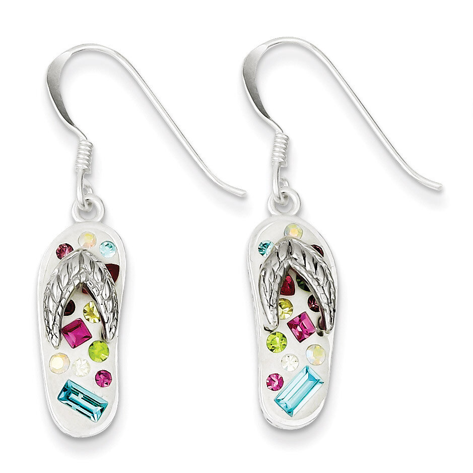 Stellux Crystal Multi-Color White Flip Flop Earrings Sterling Silver QE9672, MPN: QE9672, 883957018…