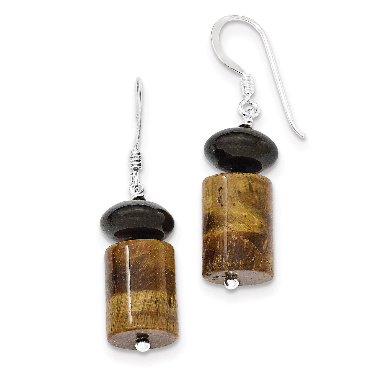 Black Agate Black Glass Bead Tiger&#39;s Eye Earrings Sterling Silver QE9705, MPN: QE9705, 886774234441