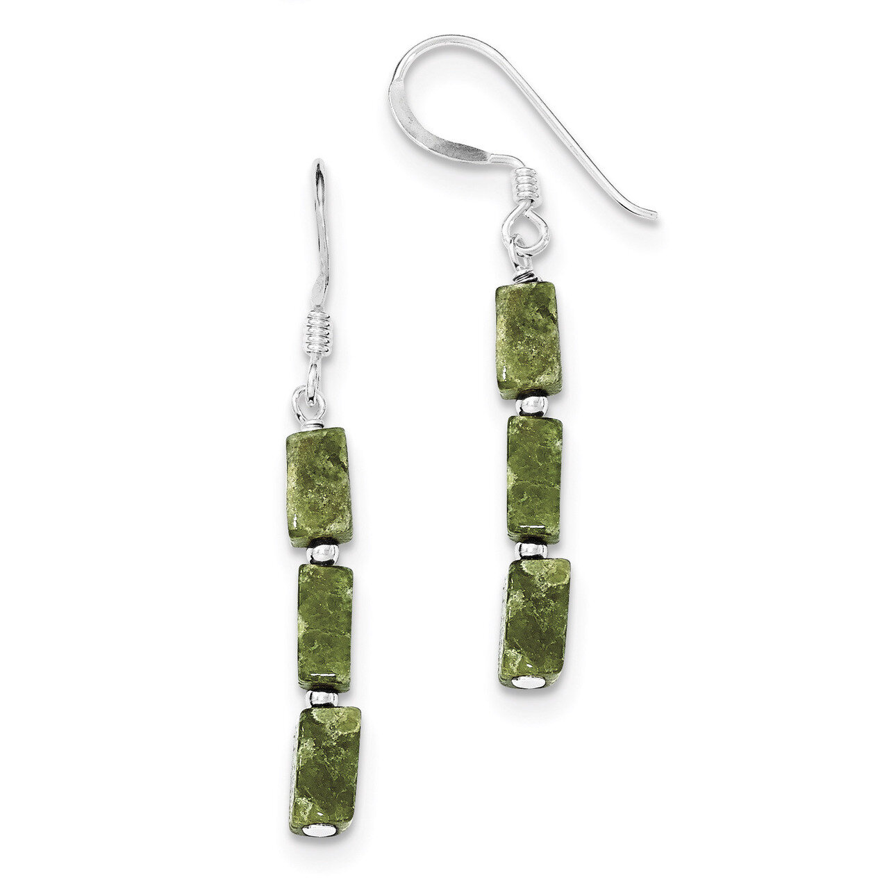 Green Russian Serpentine Stone Earrings Sterling Silver QE9735, MPN: QE9735, 883957537207