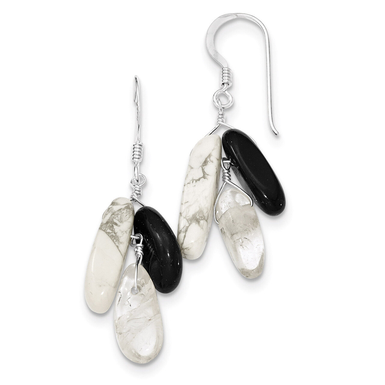 Black Agate White Howlite &amp; Rock Quartz Earrings Sterling Silver QE9749, MPN: QE9749, 883957460819