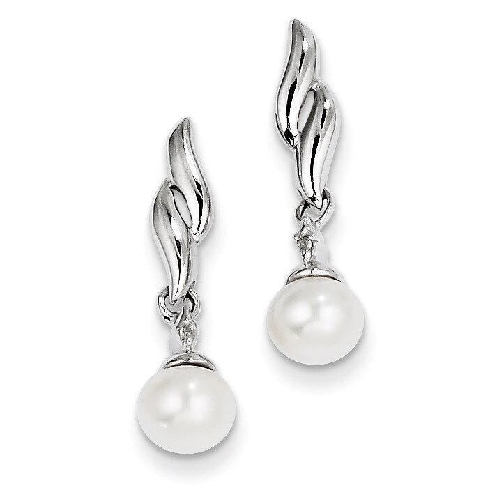 Cultured Pearl Post Earrings Sterling Silver Rhodium-plated Diamond QE9925