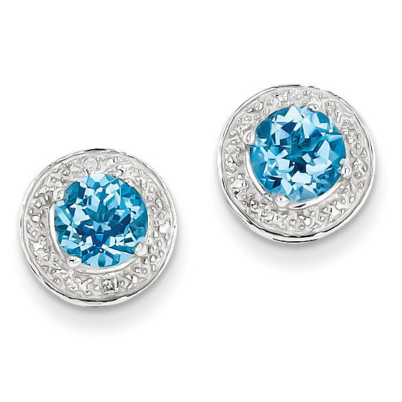 Light Swiss Blue Topaz Post Earrings Sterling Silver Rhodium-plated Diamond QE9927BT, MPN: QE9927BT…