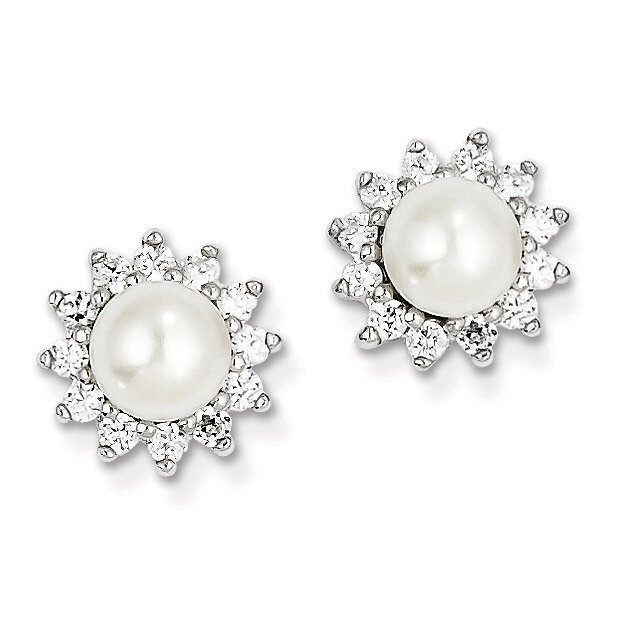 Cultured Pearl Post Earrings Sterling Silver Rhodium-plated Diamond QE9936, MPN: QE9936, 8839574349…
