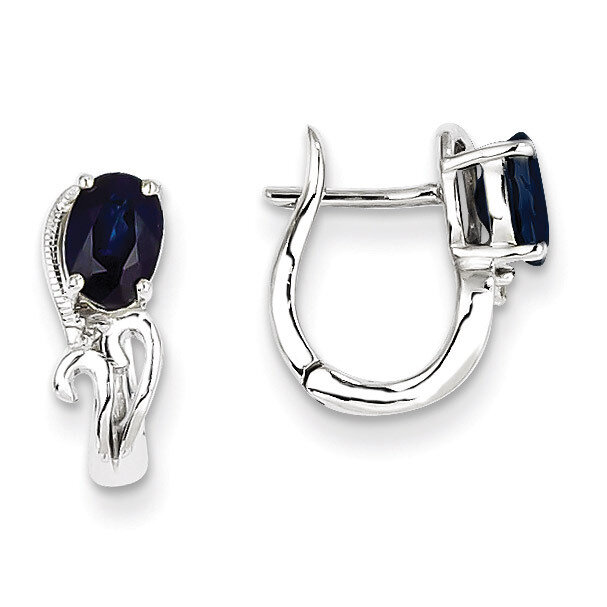 Sapphire Hinged Earrings Sterling Silver Rhodium-plated Diamond QE9953S