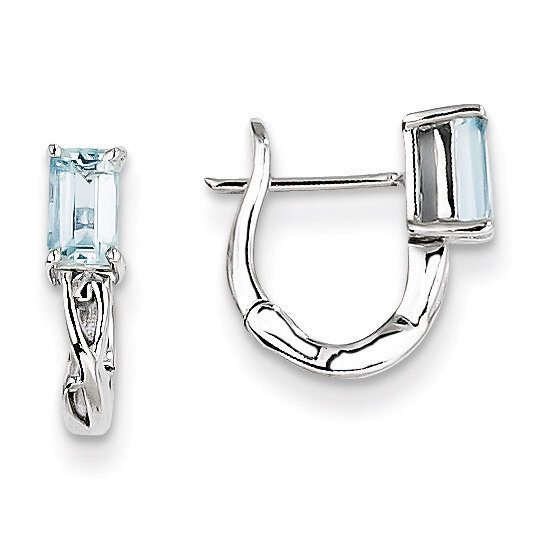Aquamarine Hinged Hoop Earrings Sterling Silver Rhodium-plated QE9959AQ, MPN: QE9959AQ, 883957357447