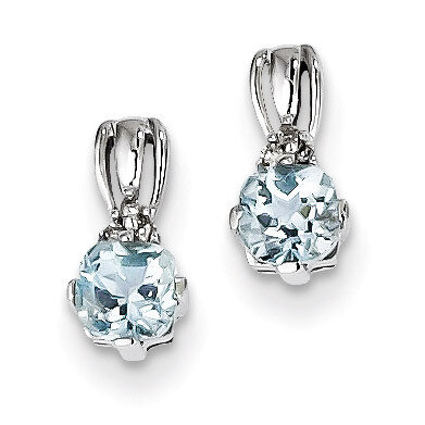 Aquamarine Round Post Earrings Sterling Silver Rhodium-plated Diamond QE9963AQ