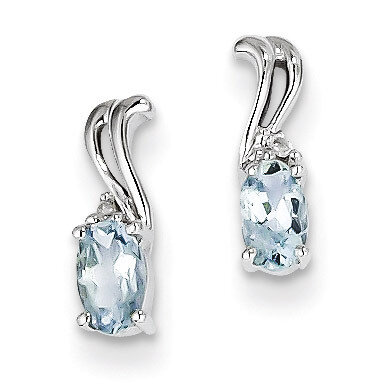 Aquamarine Oval Post Earrings Sterling Silver Rhodium-plated Diamond QE9967AQ
