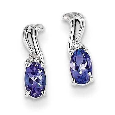Tanzanite Oval Post Earrings Sterling Silver Rhodium-plated Diamond QE9968TZ, MPN: QE9968TZ, 883957…