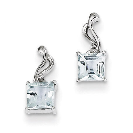 Aquamarine Square Post Earrings Sterling Silver Rhodium-plated Diamond QE9975AQ, MPN: QE9975AQ, 883…