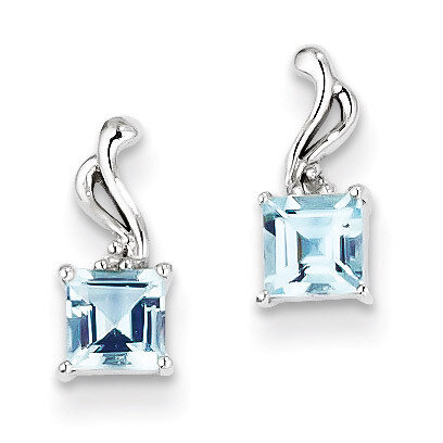 Sky Blue Topaz Square Post Earrings Sterling Silver Rhodium-plated Diamond QE9976BT