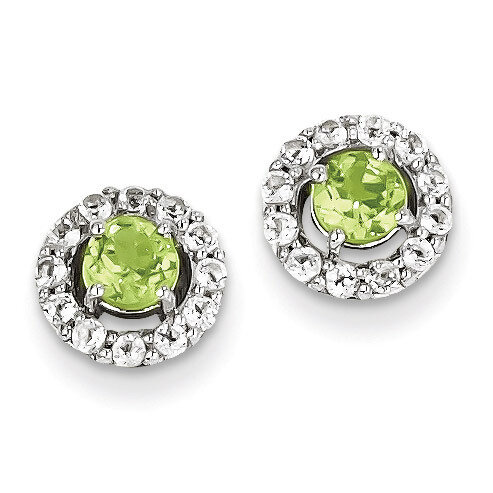 White Topaz Peridot Round Earrings Sterling Silver Rhodium-plated QE9993PE, MPN: QE9993PE, 88395748…