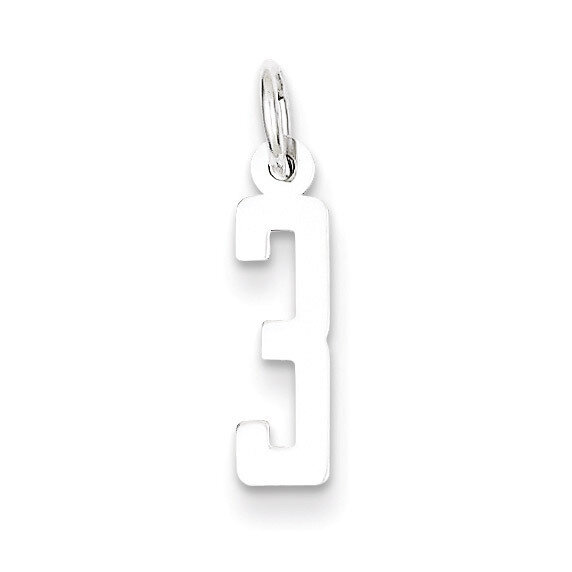Number 3 Pendant Sterling Silver Elongated Polished QES03