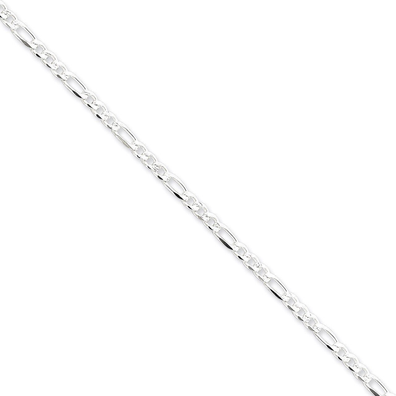 24 Inch 4mm Pave Flat Figaro Chain Sterling Silver QFF100-24