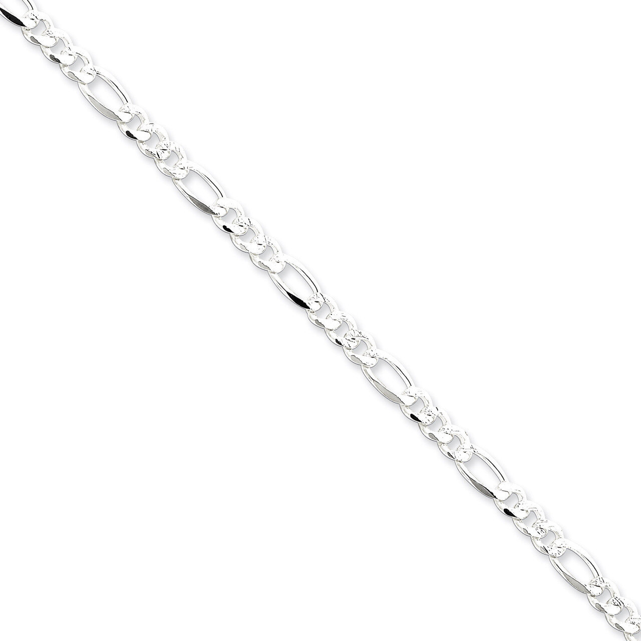 18 Inch 4.75mm Pave Flat Figaro Chain Sterling Silver QFF120-18