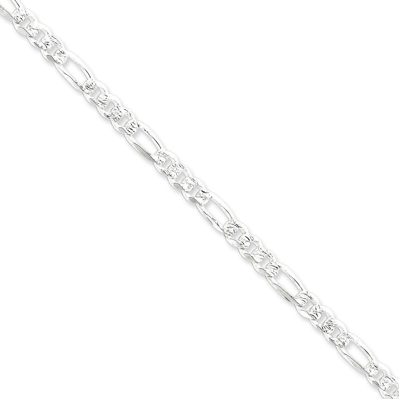 18 Inch 5.5mm Pave Flat Figaro Chain Sterling Silver QFF150-18, MPN: QFF150-18, 886774410913