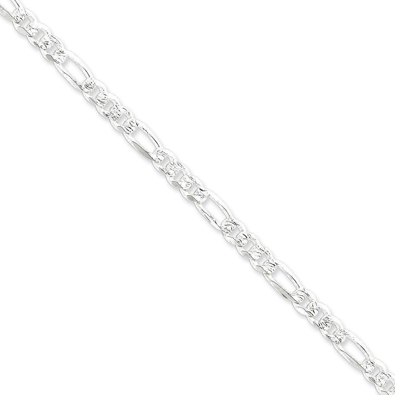 8 Inch 5.5mm Pave Flat Figaro Chain Sterling Silver QFF150-8