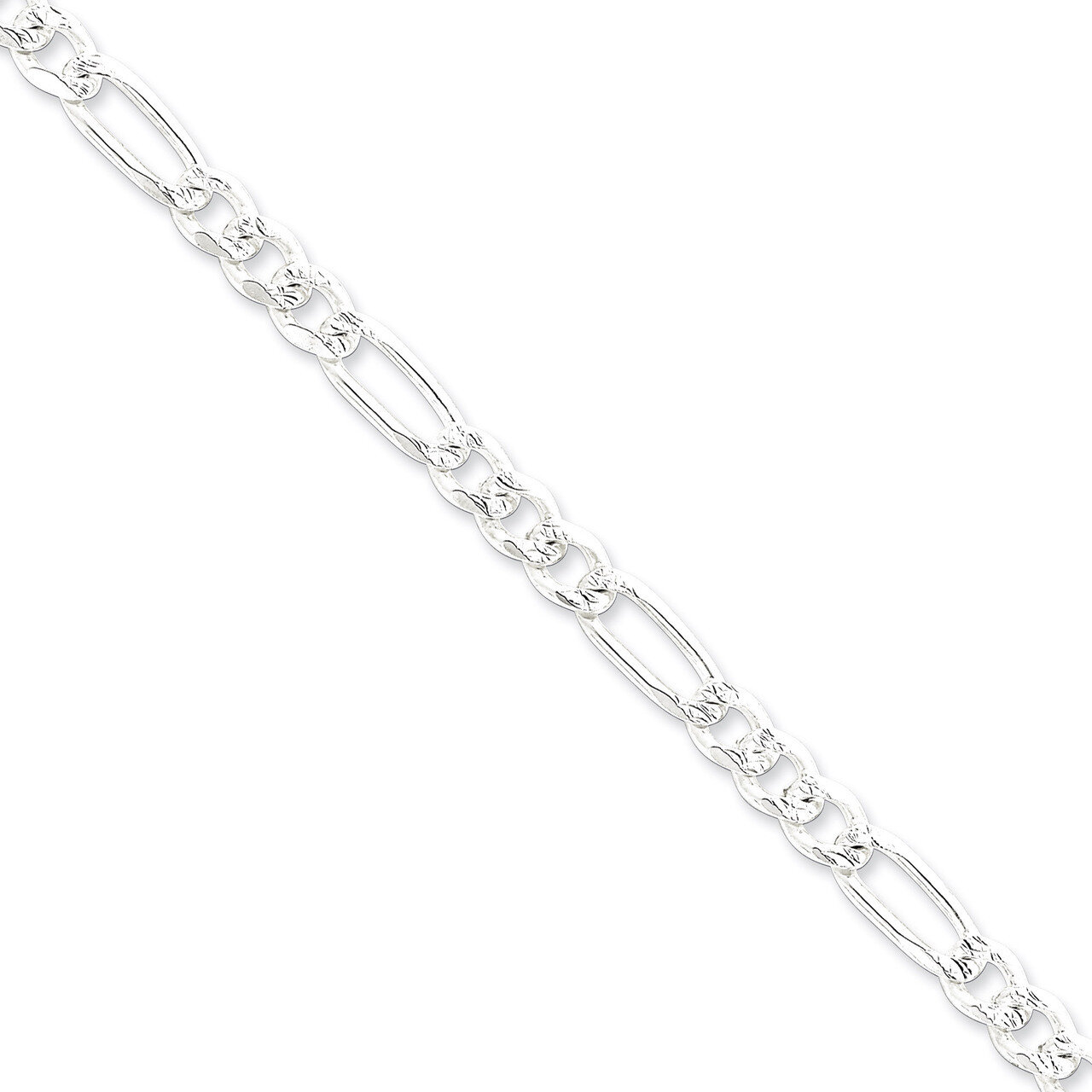 20 Inch 7mm Pave Flat Figaro Chain Sterling Silver QFF180-20, MPN: QFF180-20, 886774410975