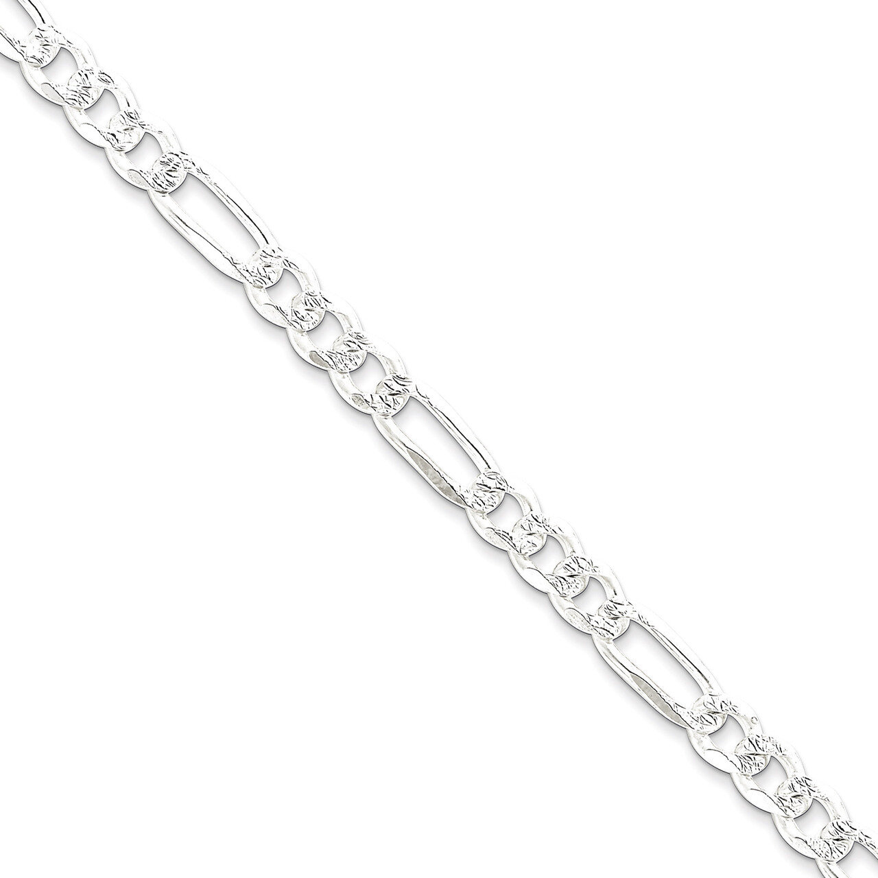 18 Inch 7.25mm Pave Flat Figaro Chain Sterling Silver QFF200-18