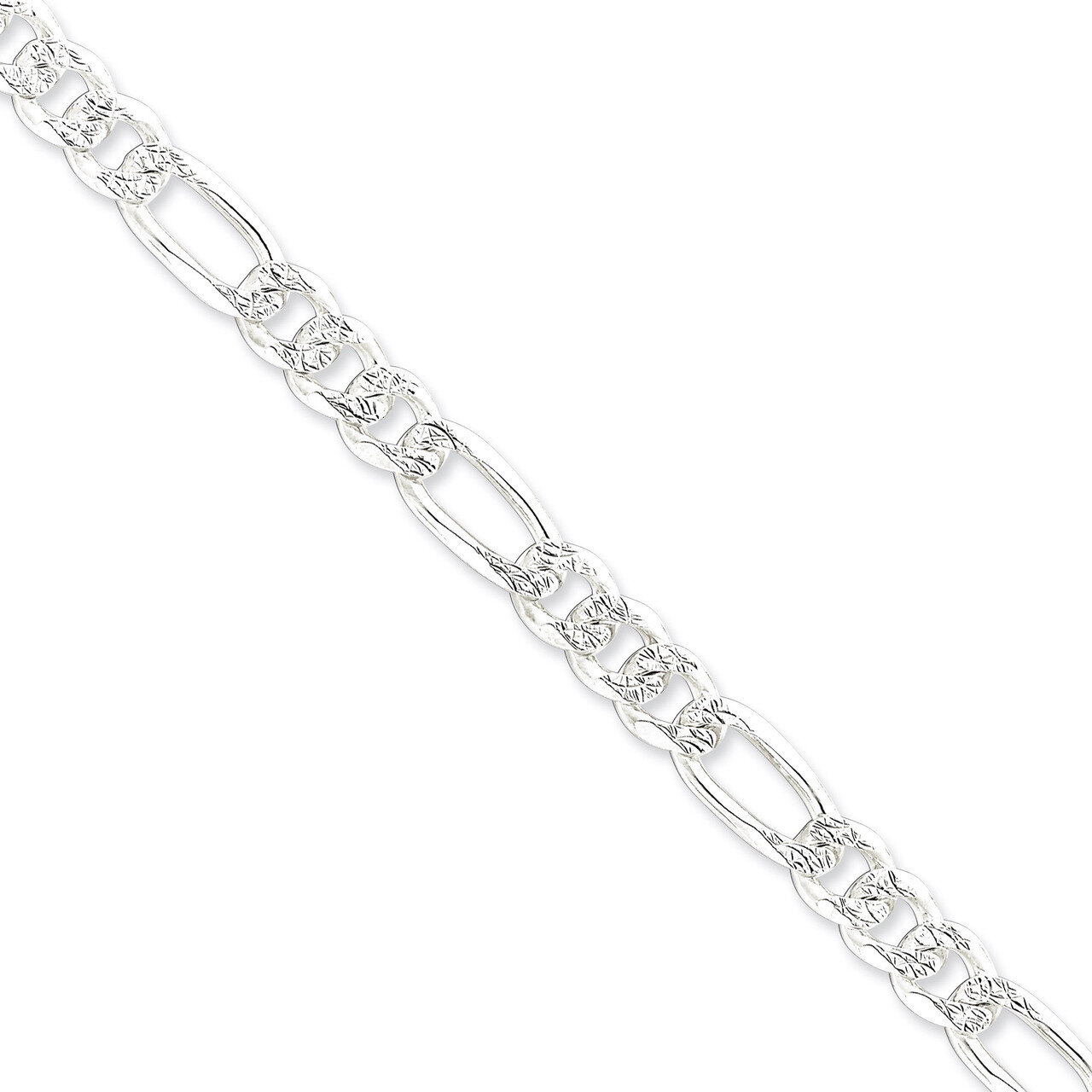20 Inch 8mm Pave Flat Figaro Chain Sterling Silver QFF220-20