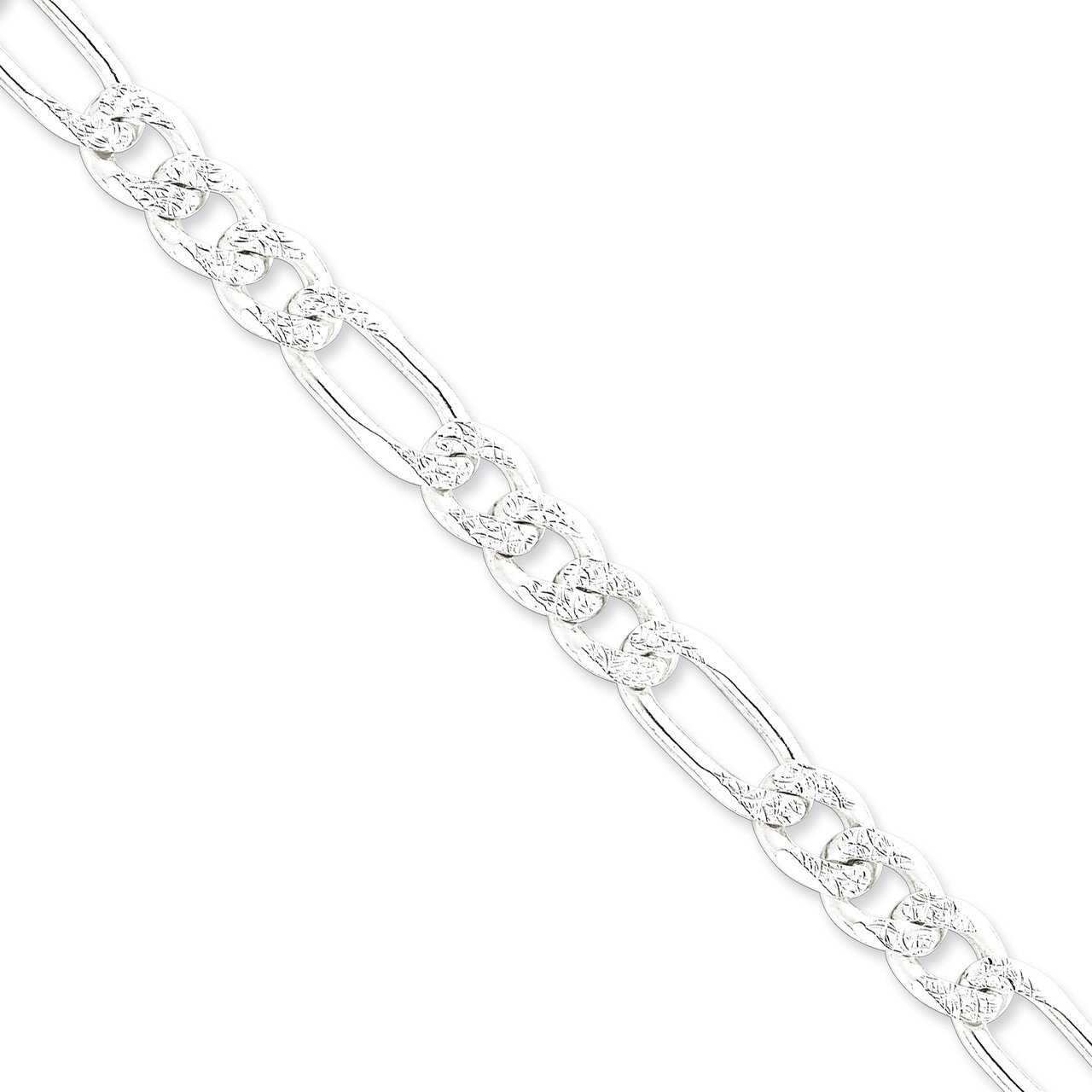 8 Inch 9.5mm Pave Flat Figaro Chain Sterling Silver QFF250-8, MPN: QFF250-8, 886774411118