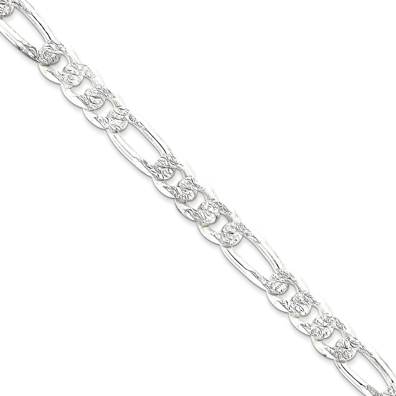 24 Inch 10.5mm Pave Flat Figaro Chain Sterling Silver QFF300-24