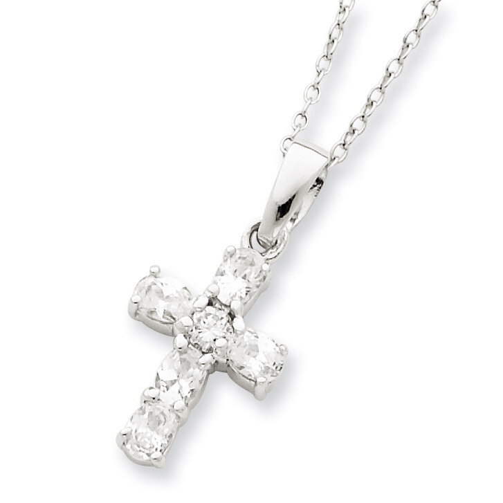 16 Inch Cross on 16 Box Chain Necklace Sterling Silver Diamond QG1037-16
