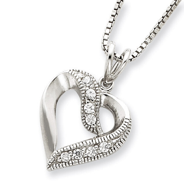 16 Inch Heart Pendant on 16 Box Chain Necklace Sterling Silver Diamond QG1046-16