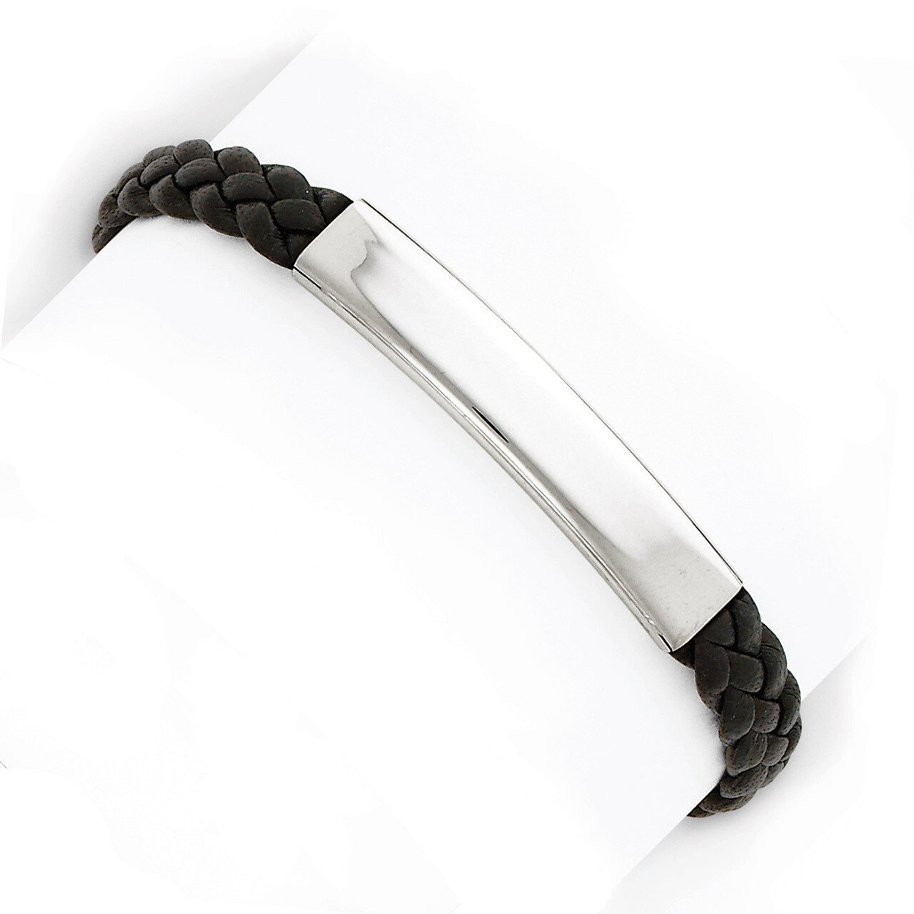7 Inch Black Braided Leather Bracelet Sterling Silver QG1086-7
