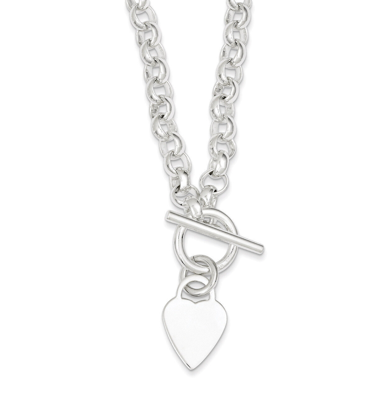 18 Inch Heart Disc on Fancy Link Toggle Necklace Engravable Sterling Silver QG1150-18, MPN: QG1150-…