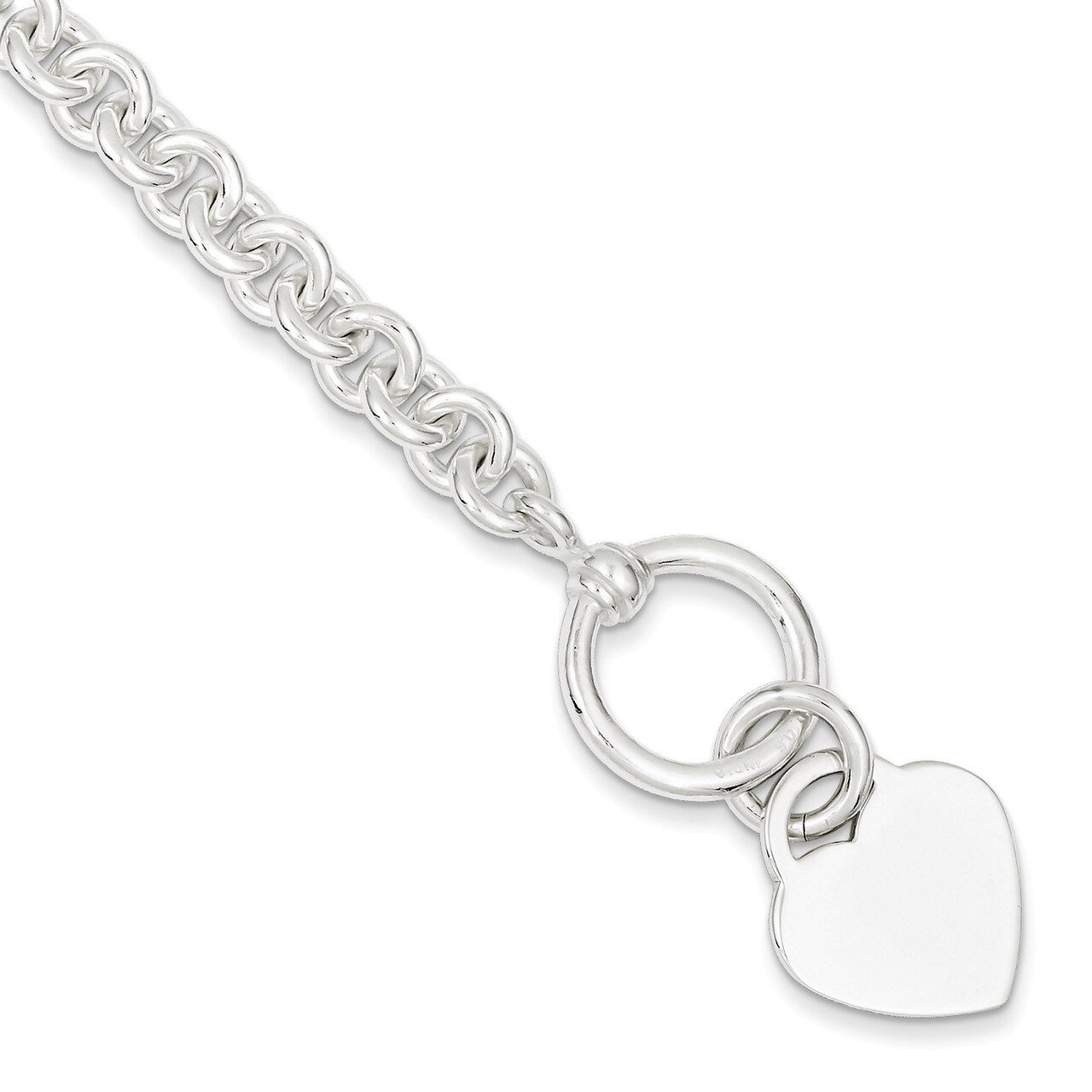 7.75 Inch Heart Disc on Fancy Link Toggle Bracelet Engravable Sterling Silver QG1156-7.75, MPN: QG1…