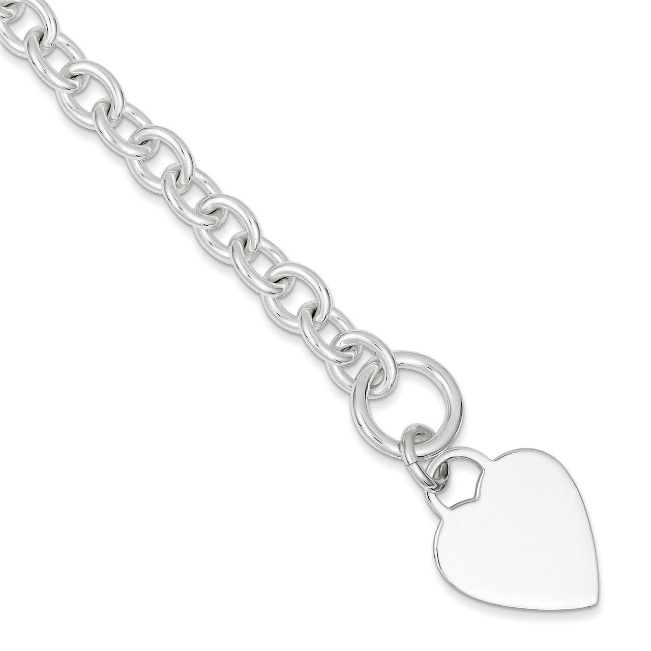 7.75 Inch Heart Disc on Fancy Link Toggle Bracelet Engravable Sterling Silver QG1161-7.75, MPN: QG1…