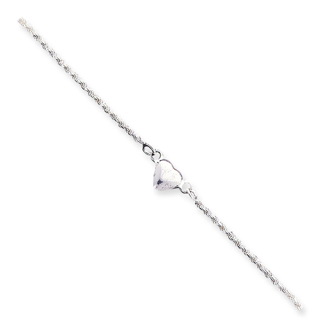 9 Inch Puffed Heart Anklet Sterling Silver QG1229-9