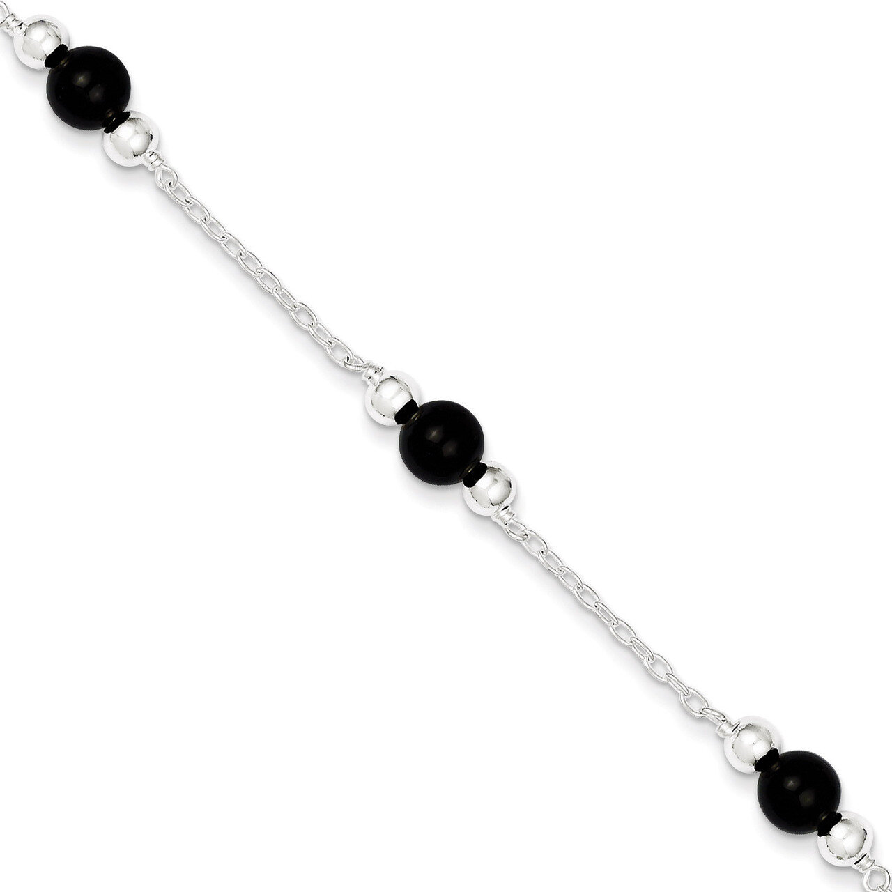 9 Inch Onyx Anklet Sterling Silver Polished QG1230-9