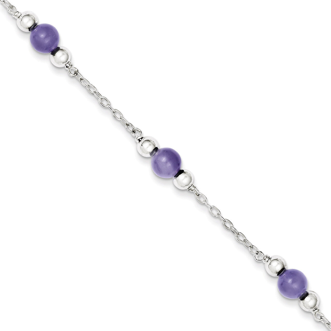 9 Inch Lavender Jade Anklet Sterling Silver Polished QG1232-9, MPN: QG1232-9, 886774114408