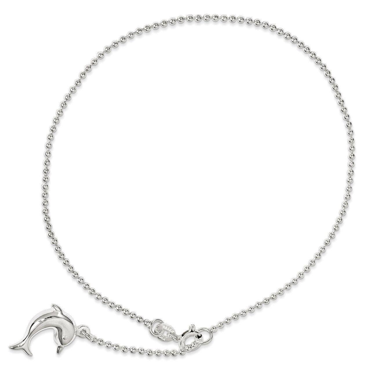 10 Inch Dolphin Anklet Sterling Silver Polished QG1235-10