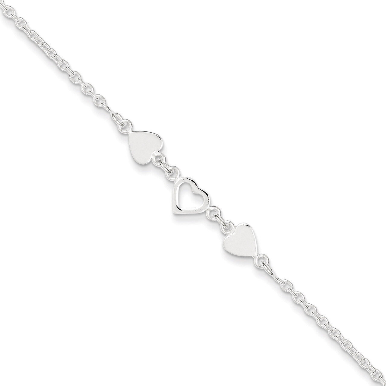 9 Inch 9 Heart Link Anklet Sterling Silver QG1356-9