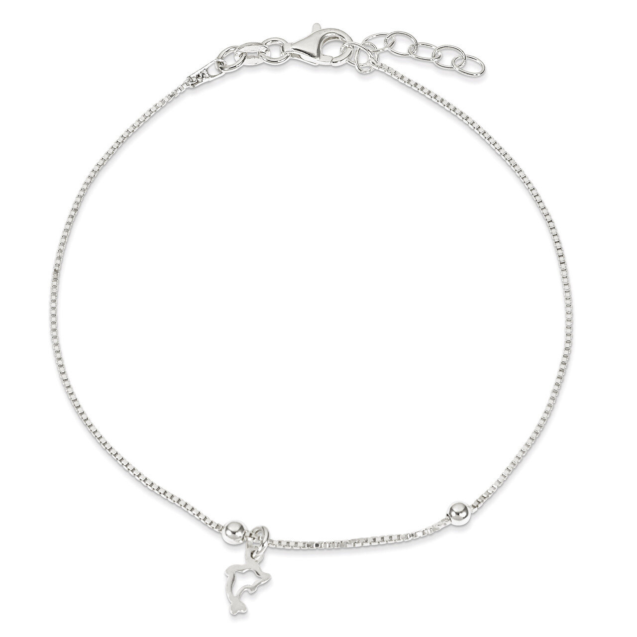 9 Inch Box Chain with Dolphin Anklet Sterling Silver QG1357-9