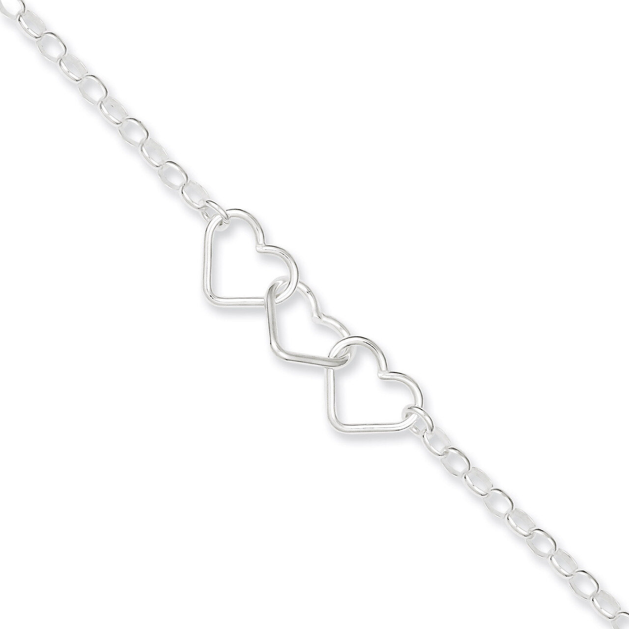 9 Inch 9 Rolo Chain With 3 Interlocking Hearts Anklet Sterling Silver QG1377-9, MPN: QG1377-9, 8867…