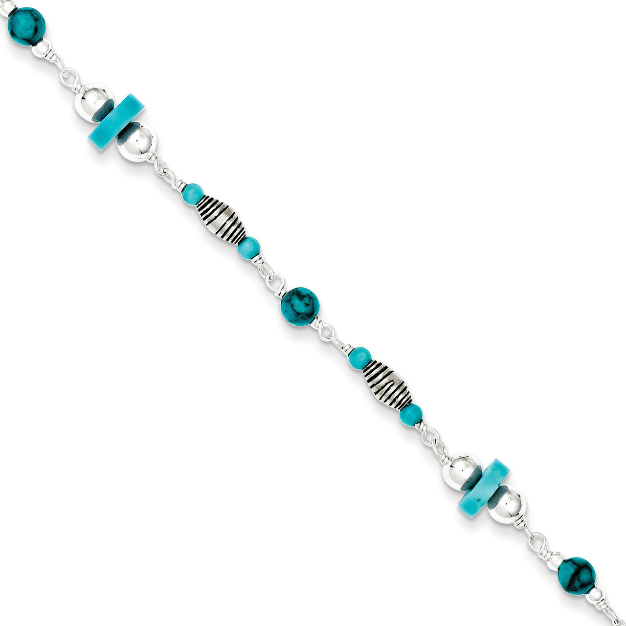 9 Inch Turquoise Anklet Bracelet Sterling Silver QG1393-9, MPN: QG1393-9, 886774081045