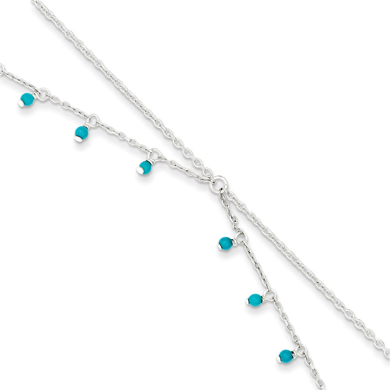 10 Inch Turquoise Double Chain Anklet Bracelet Sterling Silver QG1394-10